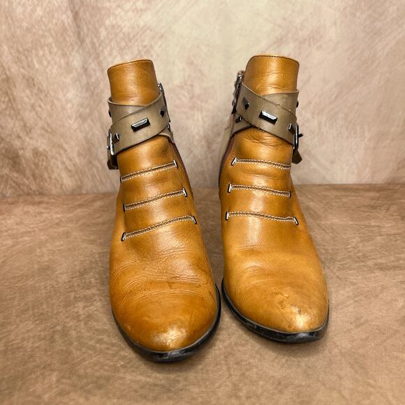 Elite by Corky Antelope Patchwork Leather Heeled Ankle Booties Tan Boho Western - Picture 11 of 12